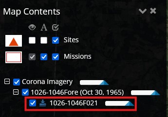 Screenshot taken from CORONA atlas indicating with red rectangle where to download the CORONA imagery
